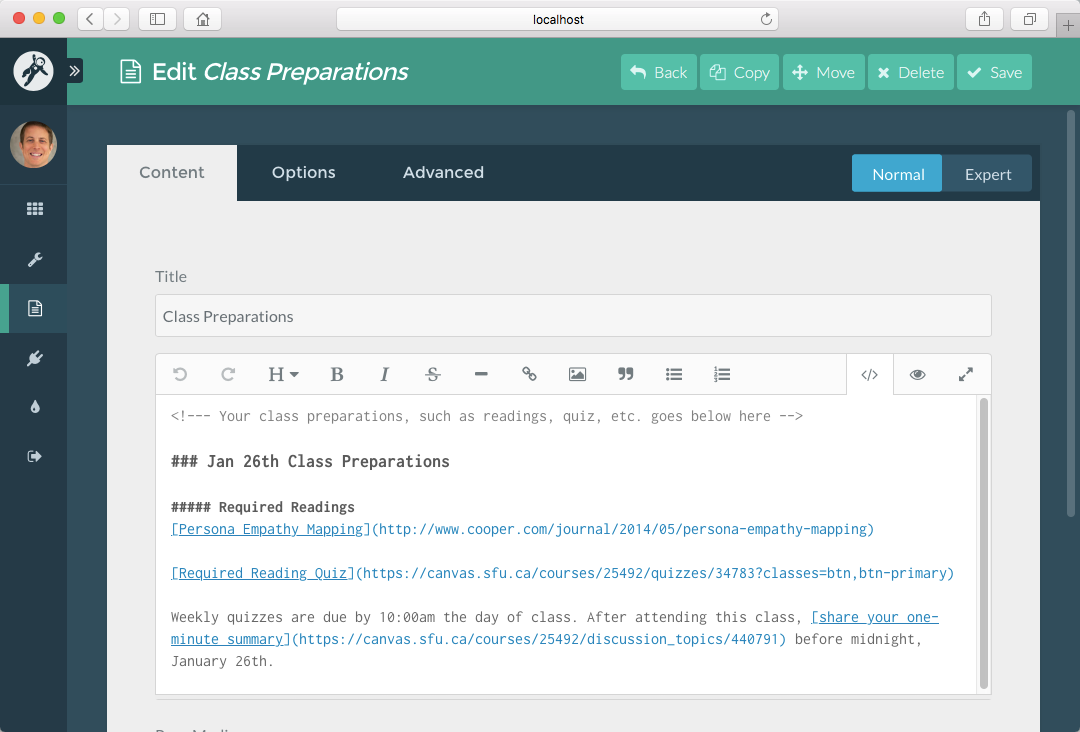 Course Hub **Class Preparations** page in Admin Panel