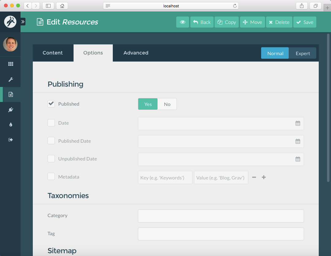 Course Hub **Resources** page options in the Admin Panel